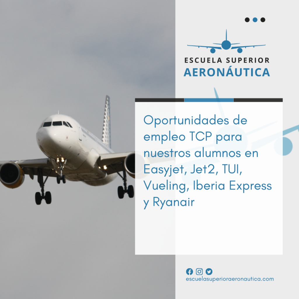 Oportunidades de empleo TCP para nuestros alumnos en Easyjet, Jet2, TUI, Vueling, Iberia Express y Ryanair