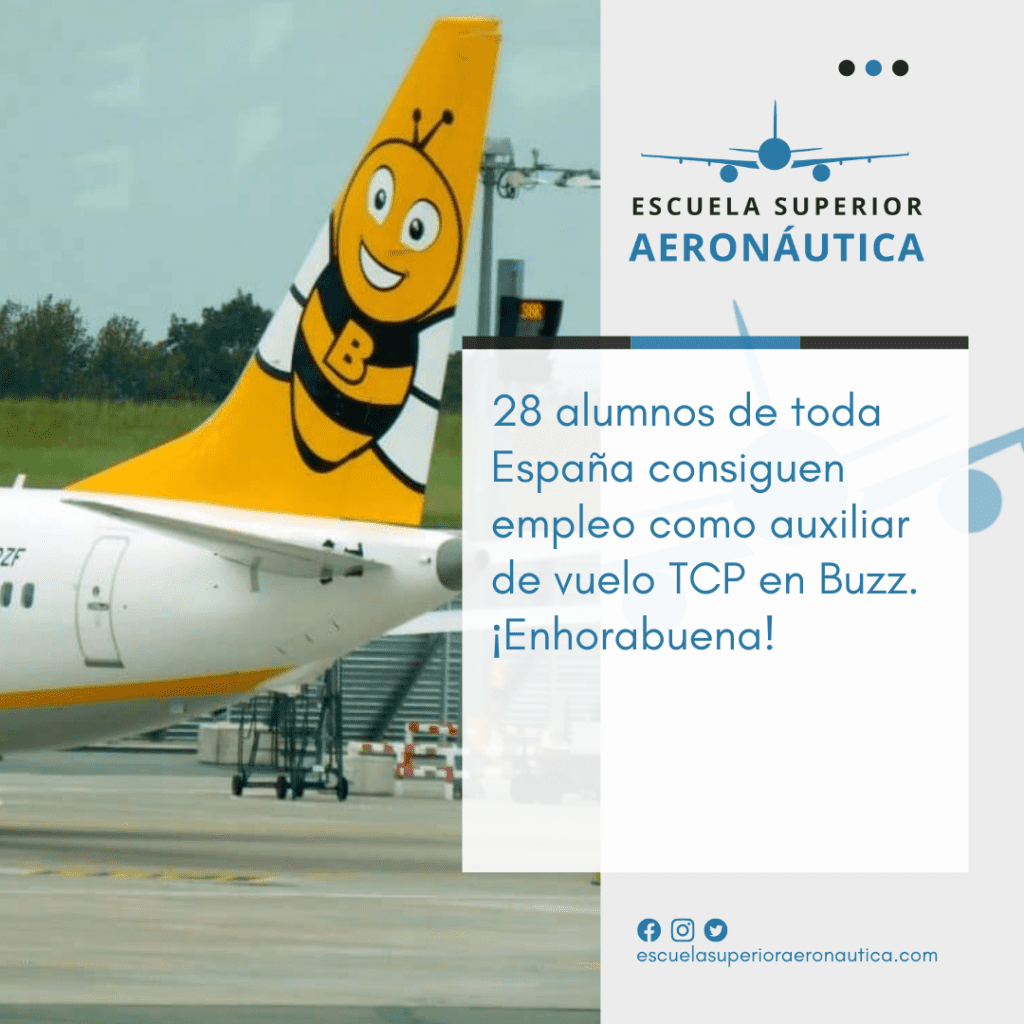 28 alumnos de toda España consiguen empleo como auxiliar de vuelo TCP en Buzz tras el Recruitment exclusivo en Alicante el pasado 11 de mayo de 2022. ¡Enhorabuena!