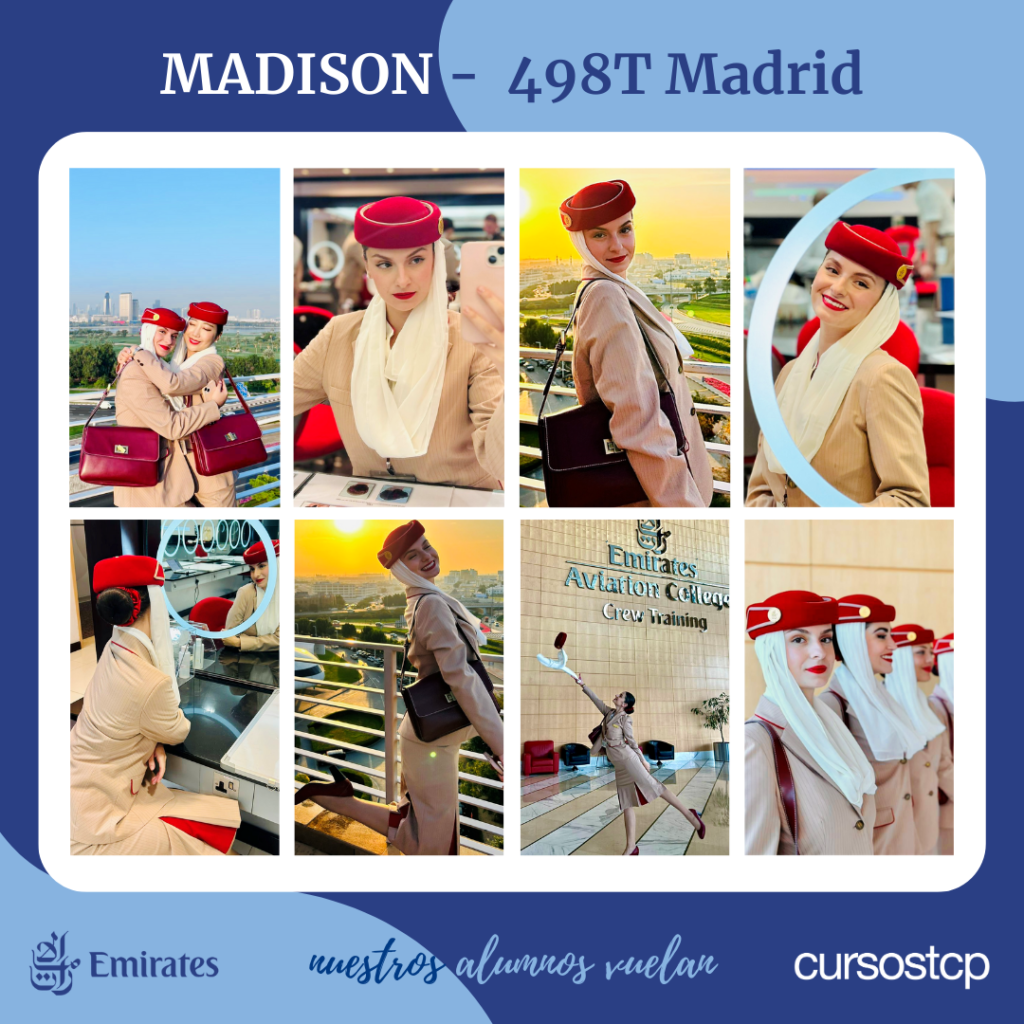 La nueva vida de Madison, alumna del curso 498T de Madrid, como auxiliar de vuelo en Emirates